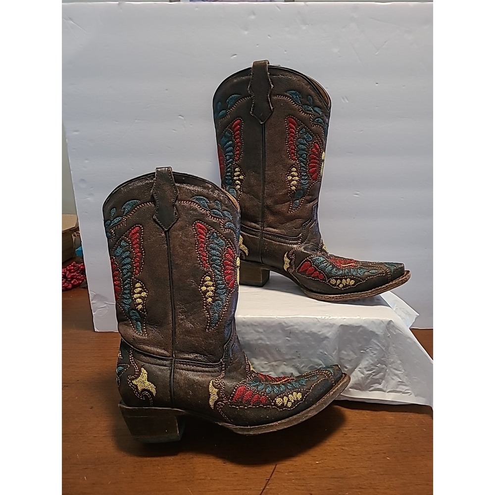 Corral Boots‎ TEEN Girls Size 5 Butterfly Snip Toe Embroidered Cowboy Western